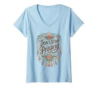 Women's Don't Stop Praying Boho Christian Retro V-Neck T-Shirt