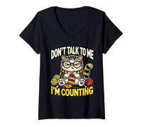 Womens Don't Talk to Me I'm Counting Knitting Yarn Funny Cat V-Neck T-Shirt