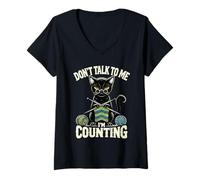 Womens Don't Talk to Me I'm Counting Knitting Yarn Funny Cat V-Neck T-Shirt