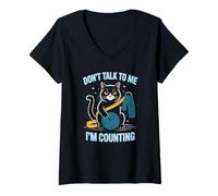Women's Dont Talk to Me Im Counting Yarn Cat Crocheting Quotes V-Neck T-Shirt