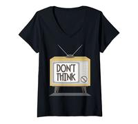 Womens Don't Think Television TV Set Social Programming V-Neck T-Shirt