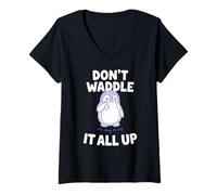 Women's Don't Waddle It All Up It's Okay to Cry Penguin Pun V-Neck T-Shirt