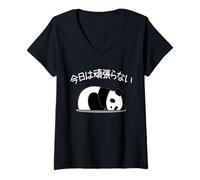 Womens (Don't Work Hard Today) Panda, Funny, Funny, Bear, Cute, Humor, Gag, net Aiming, Laughing, Sloppy, V-Neck T-Shirt