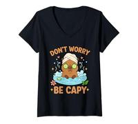 Womens Don't Worry Be Capy Capybara Lover Youth Women Boys Kids V-Neck T-Shirt
