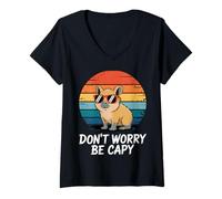 Womens Don't Worry Be Capy Funny Capybara Lovers Chill Summer Vibes V-Neck T-Shirt