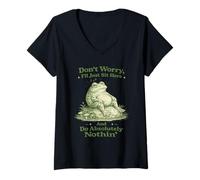 Women's Don't Worry I'll Just Sit Here and Do Absolutely Nothin Frog V-Neck T-Shirt