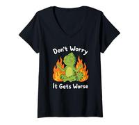 Women's Don't Worry It Gets Worse Funny Iguana V-Neck T-Shirt