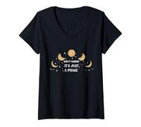 Womens Don't Worry It's Just A Phase Moon V-Neck T-Shirt