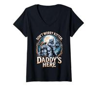 Womens Don't Worry Kitten Daddy's Here Funny Alpha Wolf Meme V-Neck T-Shirt