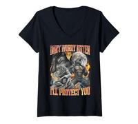 Women's Don't Worry Kitten I'll Protect You Wolf Funny Alpha Meme V-Neck T-Shirt