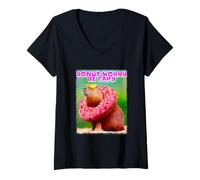 Women's Donut Don't Worry Be Capy Funny Chill Capybara Lover Design V-Neck T-Shirt