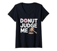 Womens Donut Judge Me Funny Doughnut Pun Humor V-Neck T-Shirt