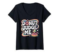 Womens Donut Judge Me Funny Doughnut Pun Humor V-Neck T-Shirt