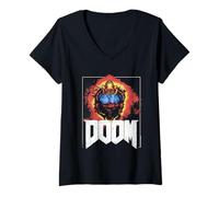 Women's Doom Cacodemon Flames with Frame DLC Art Video Game V-Neck T-Shirt