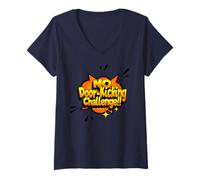 Womens Door-Kicking Challenge Viral Social Media Meme Joke Humor V-Neck T-Shirt
