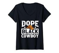 Womens Dope Black Cowboy - Melanin Cowboy Western Rodeo Rancher V-Neck T-Shirt