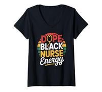 Womens Dope Black Nurse Energy Retro Black Nurse Pride V-Neck T-Shirt