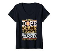Womens Dope Black Special Education Teacher Pride V-Neck T-Shirt