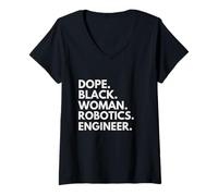 Women's Dope Black Woman Robotics Engineer African American Pride V-Neck T-Shirt