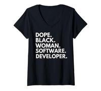 Women's Dope Black Woman Software Developer African American Pride V-Neck T-Shirt