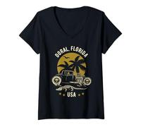 Womens Doral Florida Sunset Hotrod Alligator Design V-Neck T-Shirt