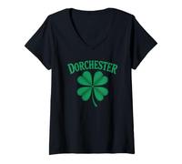 Womens Dorchester Boston Ireland Irish Pride Clover Massachusetts V-Neck T-Shirt