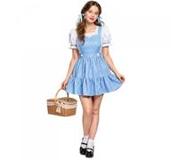 Women's Dorothy Costume Blue Gingham Dress for Halloween & Work Book Day | Short Puff Sleeve A Line Silhouette, Fairytale Storybook Character Fancy Dress, Wizard of Oz Costume, Kansas Farm Girl Outfit