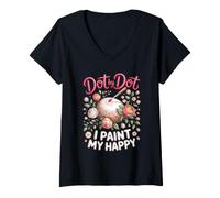 Women's Dot by Dot I Paint My Happy Rock Painting Painted Rocks V-Neck T-Shirt