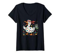 Womens Dot Day Goose In Training Painting Dots Chaos Retro V-Neck T-Shirt