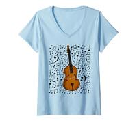 Womens Double Bass Musical Notes Bassist Music Score, Jazz Musician V-Neck T-Shirt