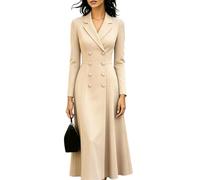 Women's Double Breasted Blazer Midi Dress V Neck A Line Office Work | Women's Double Breasted Blazer Midi Dress for Work Office UK, V Neck A Line Suit Dress with Notched Lapel Waist Formal