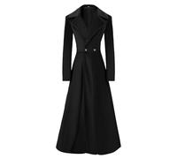 Women's Double Breasted Duster Pea Coat Notch Lapel button Maxi Long Slim Velvet Line Trench coats Jacket Overcoat