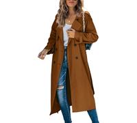 Women's Double Breasted Long Trench Coat Windproof Classic Lapel Slim Overcoat with Belt (Brown, L)