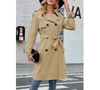 Women's Double Breasted Long Trench Coat Windproof Classic Lapel Slim Overcoat with Belt (khaki, M)