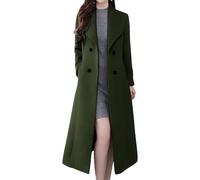 Women's Double Breasted Long Wool Pea Coats Fall Winter Trench Coat Notched Lapel Slim Fit Overcoat for Women, Army Green, M