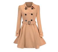 Women's Double Breasted Wool Pea Coats Elegant Lapel Collar Dresses Coat Spring Fall Mid-Long Overcoat, Khaki, M