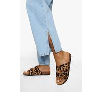Womens Double Buckle Footbed Slider Leopard 8