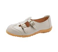 Women's Double Buckle Mary Jane Flats Hollow Out Breathable Loafers Comfortable Walking Shoes with Non-Slip Sole for Casual and Office Wear Grey