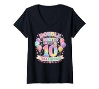 Women's Double Digits Club Ten and Fabulous Graphic Pastel Rainbow V-Neck T-Shirt