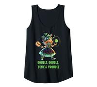 Womens Double Double Dink Trouble Funny Witch Pickleball Halloween Tank Top