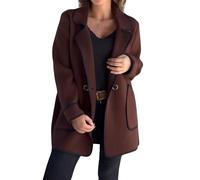 Womens Double-Faced Woolen Coat Open Front Trench Coats, Casual Notched Lapels Coats with Pockets (Brown,4XL)