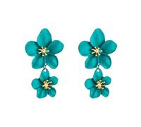 Women's Double Flower Earrings Large Statement Metal Earrings Bohemian 3D Flower Dangle Earrings Wedding Holiday Jewelry Gifts(Teal)