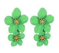 Women's Double Flower Earrings Large Statement Metal Earrings Bohemian 3D Flower Dangle Earrings Wedding Holiday Jewelry Gifts (Light Green)