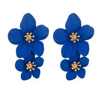 Women's Double Flower Earrings Large Statement Metal Earrings Bohemian 3D Flower Dangle Earrings Wedding Holiday Jewelry Gifts (Blue)