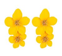 Women's Double Flower Earrings Large Statement Metal Earrings Bohemian 3D Flower Dangle Earrings Wedding Holiday Jewelry Gifts (Yellow)