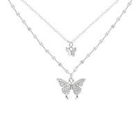 Women's Double - Layer Butterfly Pendant Necklace Silver - Plated with Zircon Inlay Exquisite Layered Clavicle Chain Fashionable Daily Party Jewelry Best Gift