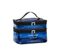 Women's Double Layer Large Capacity Portable Toiletry Bag Waterproof Cosmetics Travel Storage for Vacations, Weekend getaways, or Business Trips(Blue)