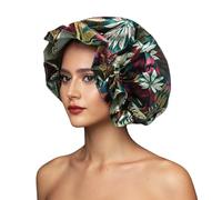 Women's Double Layer Printed Sleeping Shower Cap Fashion Elastic Hair Bonnet Hat Satin Head Cover Turban Nightcap, Color 1, One Size
