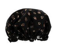 Womens Double Layer Shower Cap Black Elastic Hair Mask Bathing Bonnet | Water Resistant PE Fabric, Secure Comfortable Fit, for Long Hairstyles, Facial Cleansing, Travel and Cooking