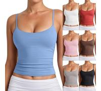 Women's Double Layer U Neck Adjustable Strap Sleeveless Basic Tank Top for All Seasons (Blue, XS)